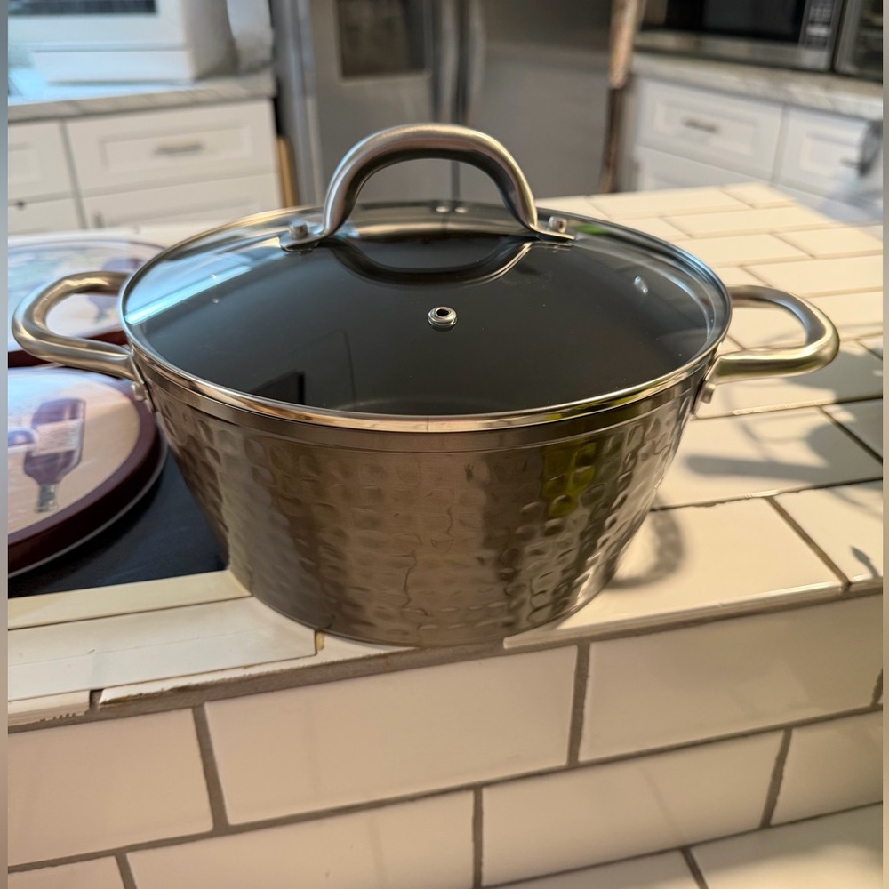Basil & Kraft Home/Kitchen Hammered Nonstick Saucepan with Glass Lid - Brown - Picture 3 of 16